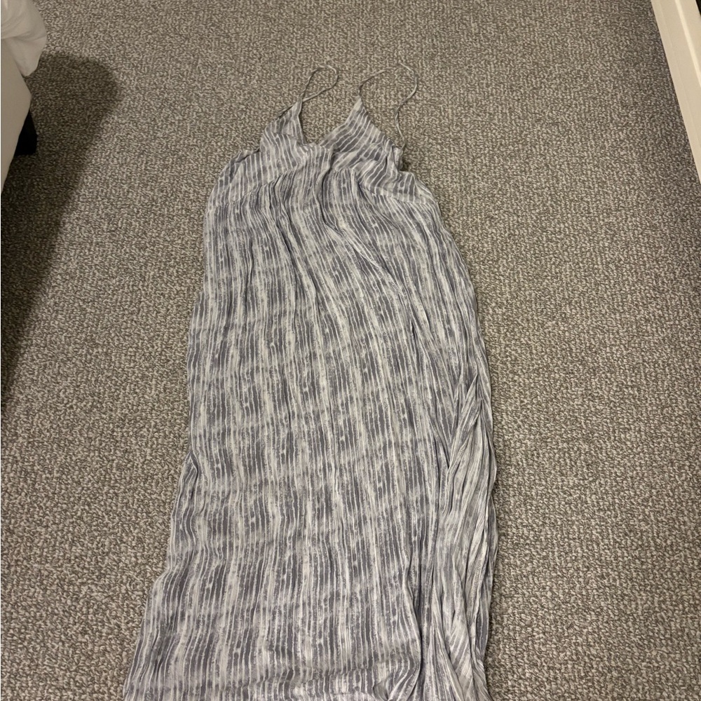 Mahina Gray and White Striped Dress